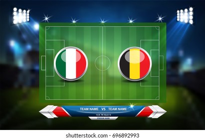 Football or soccer playing field with set of infographic elements. Sport Game. Vector illustration.