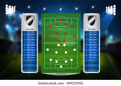 Football or soccer playing field with set of infographic elements. Sport Game. Vector illustration.