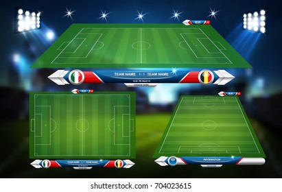 Football or soccer playing field with set of infographic elements. Vector illustration.