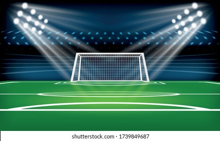 Football or soccer playing field. Sport Game. Football stadium spotlight background vector illustration.