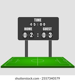 Football or soccer playing field. Football stadium spotlight and scoreboard background. Vector illustration