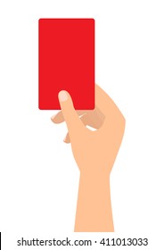 Football soccer referee hand with red card on white background.