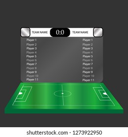 Football Soccer Scoreboard Chart. Digital background vector illustration.
Infographic soccer playground, tablet. Isometric image on grey background.
football score.Versus screen