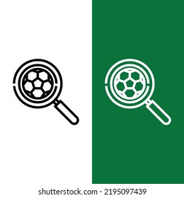 Football or Soccer Search Vector icon in Outline Style. a Magnifying glass with soccer ball is a symbol of Search or Zoom. Vector illustration icons can be used for apps, websites, or logo.