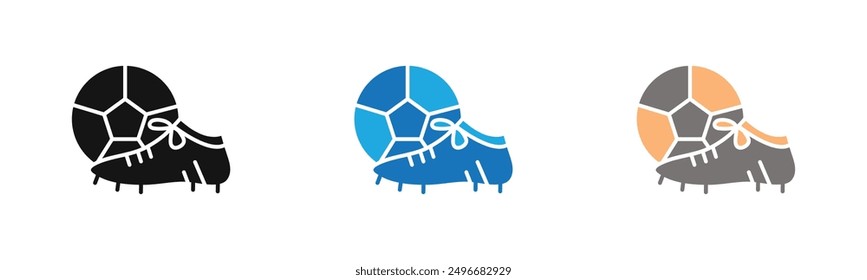 football soccer shoes icon outline collection or set in black and white