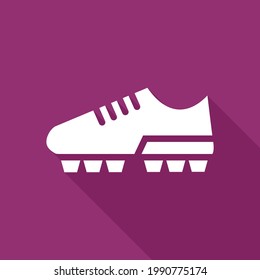 Football or Soccer Shoes icon in Solid Long Shadow Style. The soccer player's shoes underneath were spiked. Vector illustration icons can be used for applications, websites, or part of a logo.