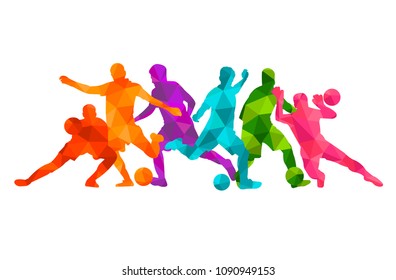 Football soccer silhouette colorful background. Vector illustration sport people poster card banner design