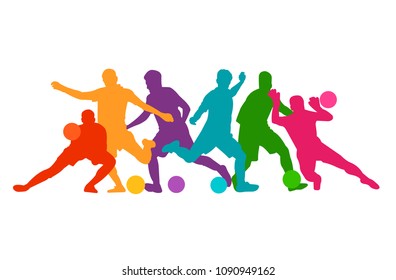 Football soccer silhouette colorful background. Vector illustration sport peope poster card banner design