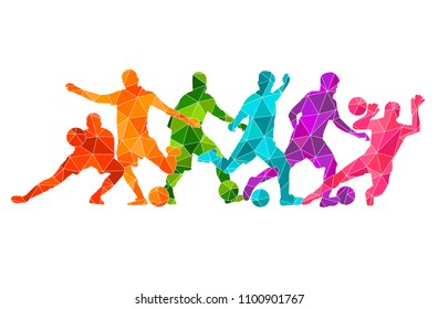 Football soccer silhouette colorful background. Vector illustration sport people poster card banner design