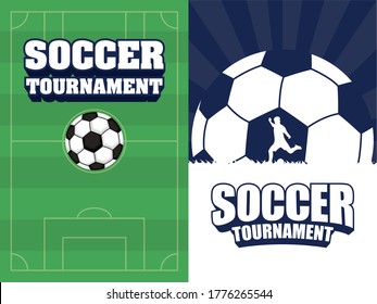 Football Soccer Sport Poster With Camp And Balloon Vector Illustration Design