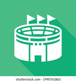 Football or Soccer Stadium icon in Solid Long Shadow Style. The Stadium where the football match takes place. Vector illustration icons can be used for applications, websites, or part of a logo.