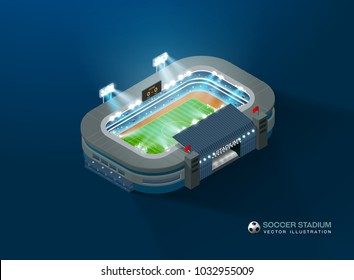 football soccer stadium isometric night vector illustration