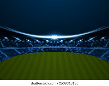 football soccer stadium side view with dark blue theme and sparkle light