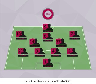 Football (soccer) starting line up in geometric style (4-2-3-1)