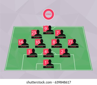 Football (soccer) starting line up in geometric style (3-4-2-1)
