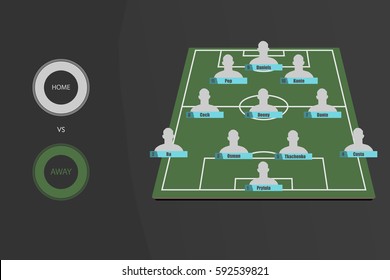 Football (soccer) Starting Line Up On Dark Background (4-3-2-1)