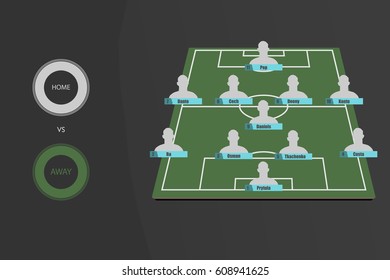 Football (soccer) starting line up on dark background (4-1-4-1)