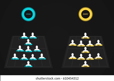 Football (soccer) starting line up for two teams on dark background (4-3-1-2 v 4-1-4-1)