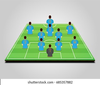 Football (soccer) starting line-up with player models