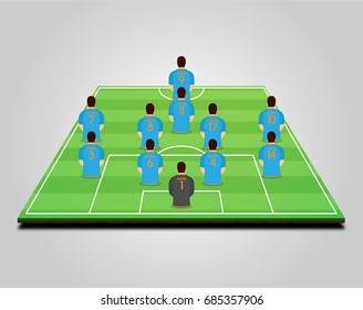 Football (soccer) starting line-up with player models