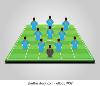Football (soccer) starting line-up with player models