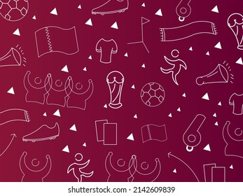 Football Soccer Themed Simple Doodle Elements, With Maroon Background