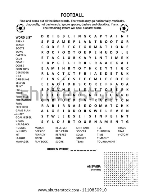 football soccer themed word search puzzle stock vector