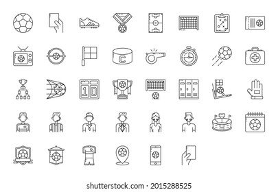 Football soccer thin line icons set