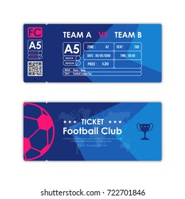 Football, Soccer ticket card element multicolor modern flat graphic design. Vector illustration.