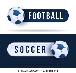 Football or soccer toggle switch buttons. Vector illustration with basketball ball and web button with text