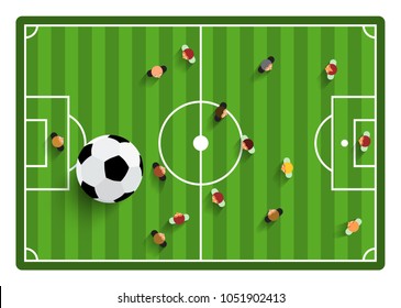 Football - Soccer Top View Field with Players and Ball