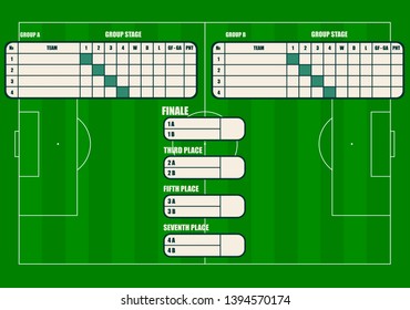 Football soccer  tournament table on the background of a football field.8 football soccer teams.vector image