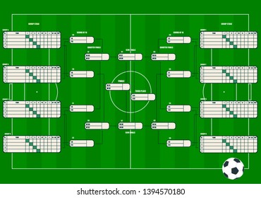 Football soccer  tournament table on the background of a football field.32 football soccer teams.vector image