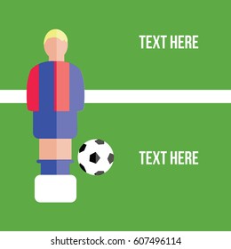 football or soccer toy table game simple clean vector with a one player illustration from barcelona on blue & red color t shirt on green flat design background for sport fans