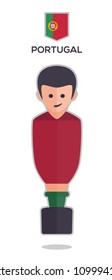 football or soccer toy table gamer. Vector with a one player illustration from Portugal on red color t shirt flat design background for sport fans