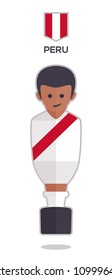 football or soccer toy table gamer. Vector with a one player illustration from Peru on white and red color t shirt flat design background for sport fans