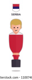 football or soccer toy table gamer. Vector with a one player illustration from Serbia on white and red color t shirt flat design background for sport fans