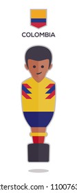 football or soccer toy table gamer. Vector with a one player illustration from Colombia on yellow color t shirt flat design background for sport fans