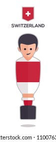 football or soccer toy table gamer. Vector with a one player illustration from Switzerland on red and white color t shirt flat design background for sport fans