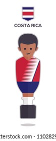 football or soccer toy table gamer. Vector with a one player illustration from Costa Rica on red color t shirt flat design background for sport fans