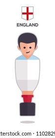 football or soccer toy table gamer. Vector with a one player illustration from England on white color t shirt flat design background for sport fans