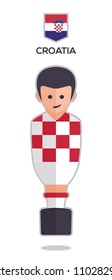 football or soccer toy table gamer. Vector with a one player illustration from Croatia on white and red color t shirt flat design background for sport fans