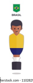 football or soccer toy table gamer. Vector with a one player illustration from Brazil on yellow color t shirt flat design background for sport fans