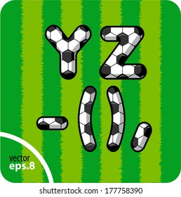 Football (soccer) vector set of letters. The capital letters Y, Z and dash, bracket, comma. Eps 8.