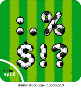 Football (soccer) Vector Set Of Letters. The Punctuation And Symbols, Colon, Point, Percentage, Dollar, Exclamation, Question. The Rest Of Letters, Symbols And Numbers Of The Alphabet In My Portfolio.