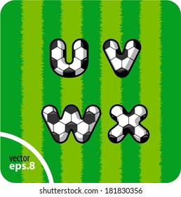 Football (soccer) vector set of letters. The lowercase letters u,v,w,x. Eps 8. The rest of uppercase and lowercase letters, symbols and numbers of the alphabet in my portfolio.