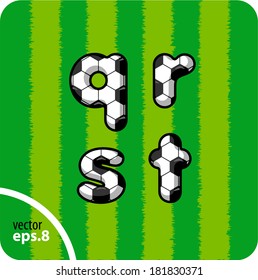 Football (soccer) vector set of letters. The lowercase letters q,r,s,t. Eps 8. The rest of uppercase and lowercase letters, symbols and numbers of the alphabet in my portfolio.