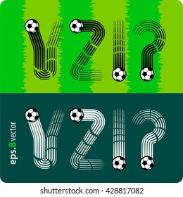 Football (soccer) vector set of letters "Y","Z", exclamation mark, question mark in the form of splines flight a soccer ball.eps8