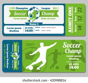 Football, soccer vector ticket template. Footbal ticket and soccer sport, ticket for game with ball illustration