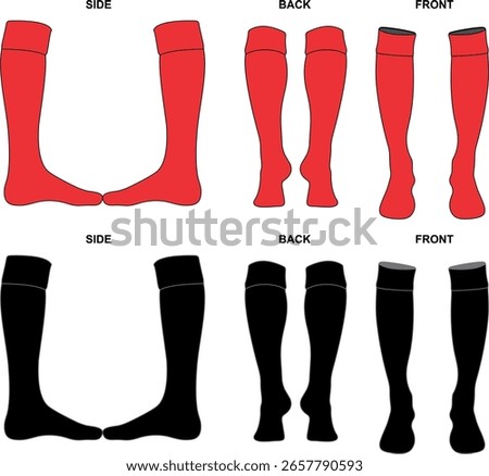 Football socks. Fully editable handmade mesh. Vector illustration. Set sports compression socks mockup pattern template isolated white background. Football and Basketball Socks. EPS